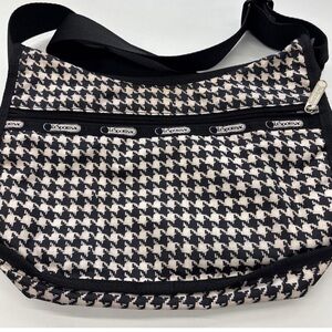 LeSportsac Black and White Houndstooth Shoulder Bag